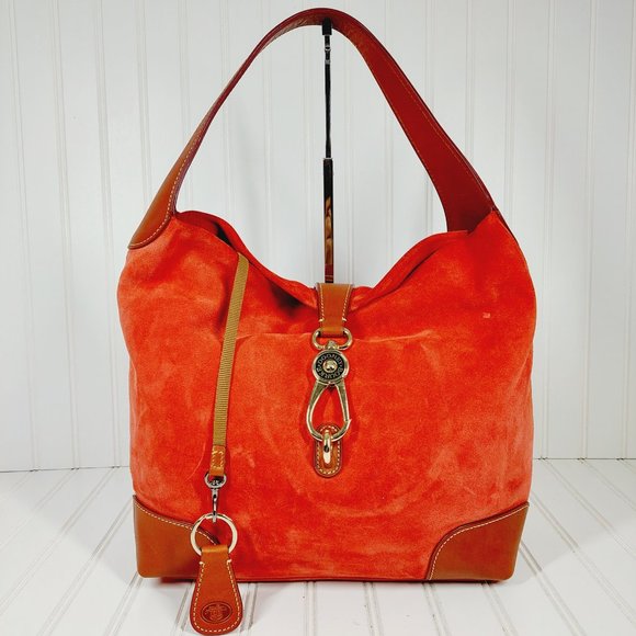 Dooney & Bourke Handbags - Dooney & Bourke Suede Hobo Red With Logo Lock Handbag
